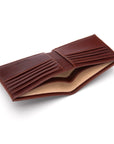 Men's leather billfold wallet, dark tan, inside