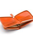 Men's leather wallet with zip around closure, orange, inside