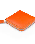 Men's leather wallet with zip around closure, orange, front view