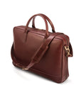 Leather laptop bag, dark tan, 17 inch, side