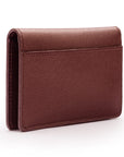 RFID bifold credit card holder, dark tan saffiano, back view