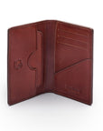 Leather card holder with RFID protection, dark tan, open