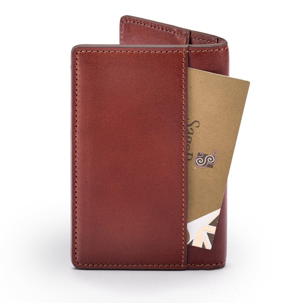 Leather card holder with RFID protection, dark tan, back