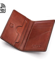 Leather card holder with RFID protection, dark tan, inside