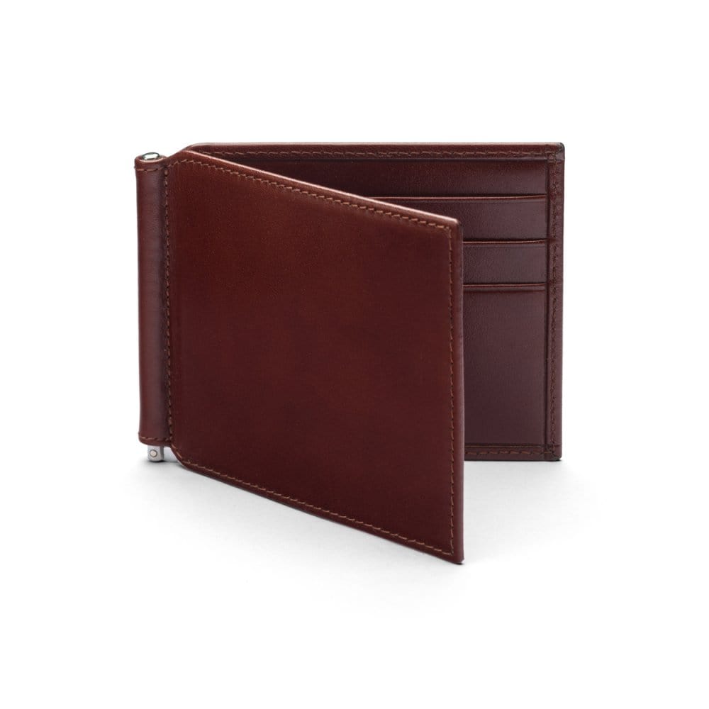 Dark Tan Compact Leather Wallet With Money Clip