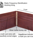 Leather money clip wallet, dark tan, features