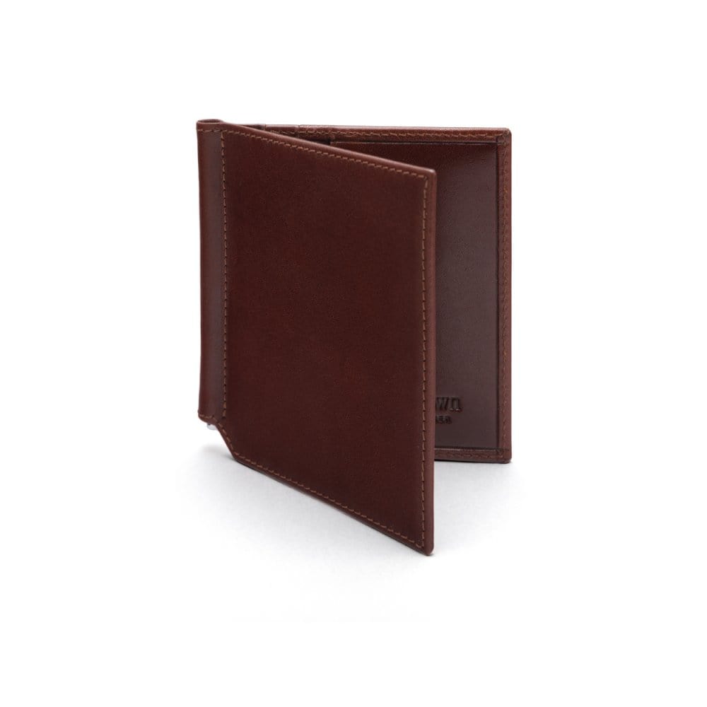 Dark Tan Compact Leather Money Clip Wallet