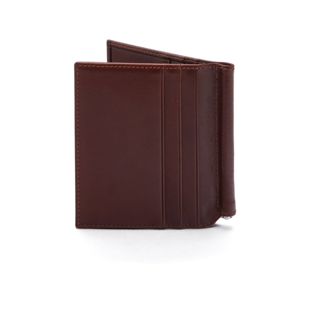 Dark Tan Compact Leather Money Clip Wallet