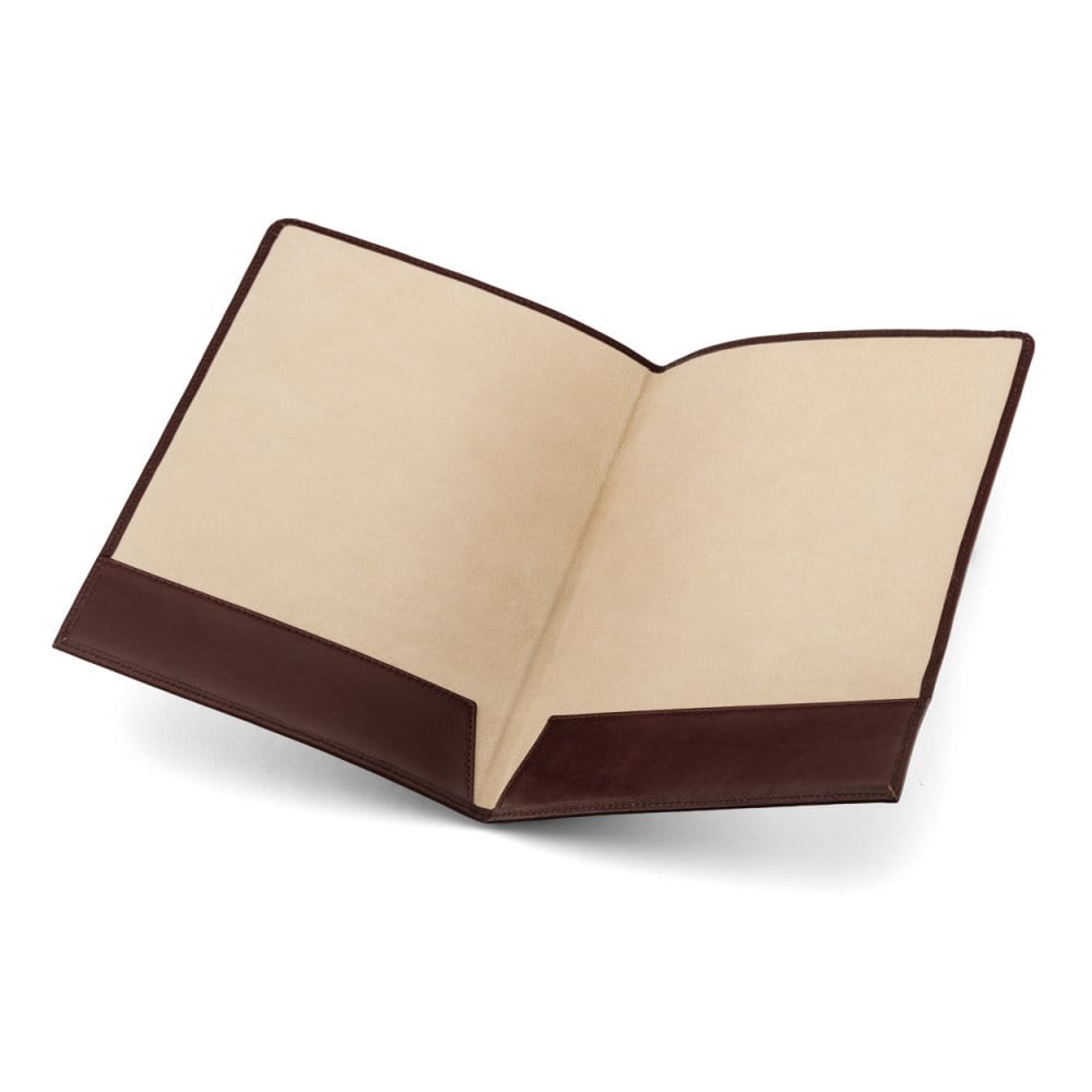 Simple leather document folder, dark tan, inside