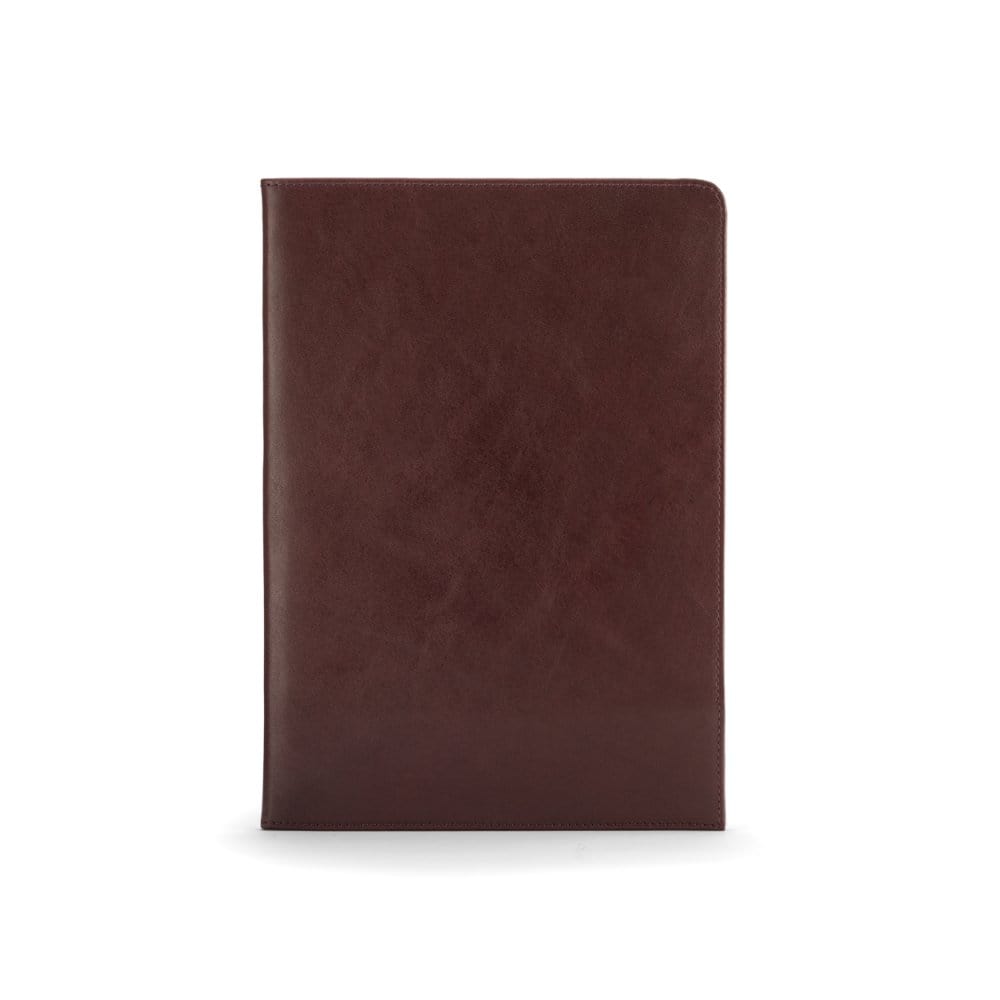 Simple leather document folder, dark tan, front