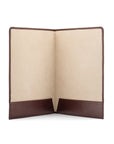 Simple leather document folder, dark tan, open