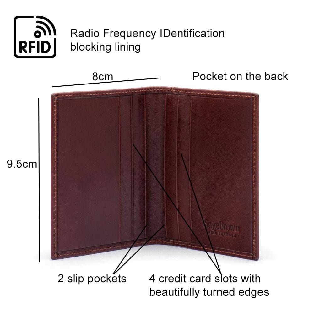 Leather Credit Card Wallet With RFID Protection, dark tan, features