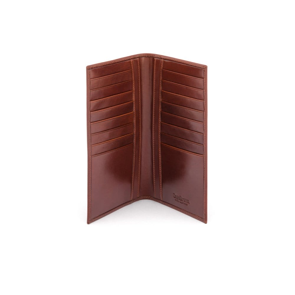 Large leather breast pocket wallet 16 CC, dark tan, inside
