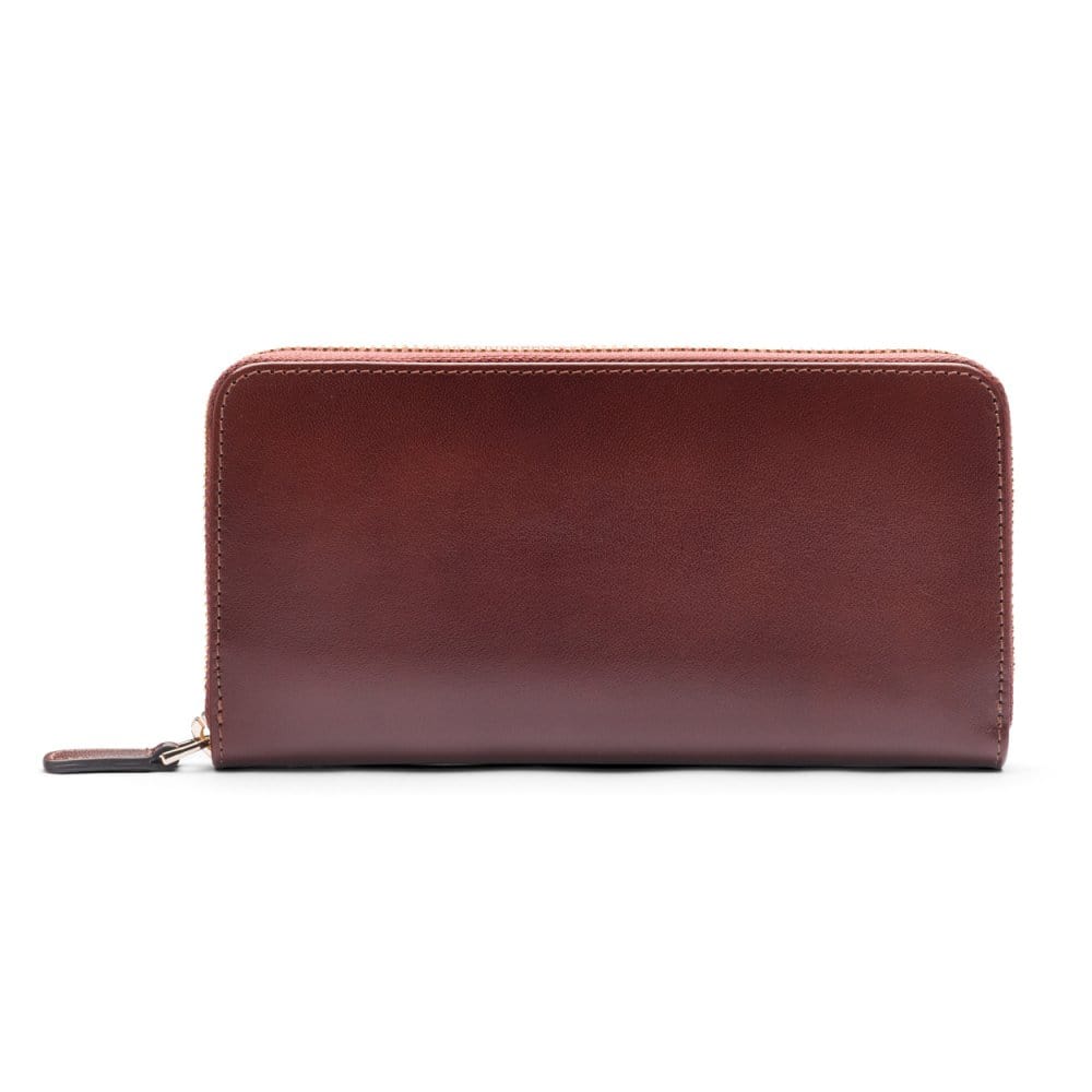 Tall leather zip around accordion purse, dark tan