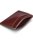 Leather squeeze spring coin purse, dark tan, open