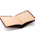 Two tone compact leather billfold wallet with 4 cc, dark tan, open