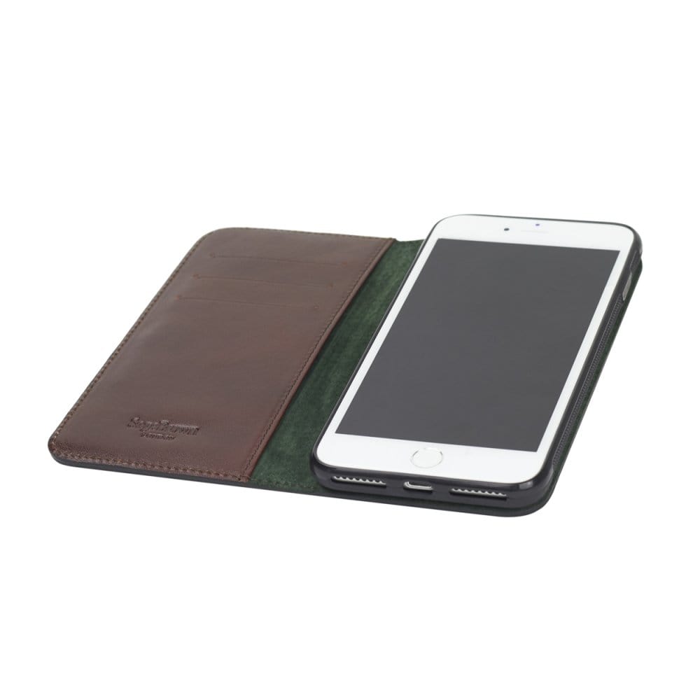 Dark Tan With Green iPhone 7 and 8  Plus Wallet Case 