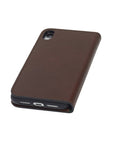 Leather iPhone XR wallet case, dark tan, base