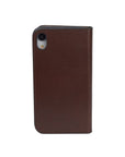 Leather iPhone XR wallet case, dark tan, back