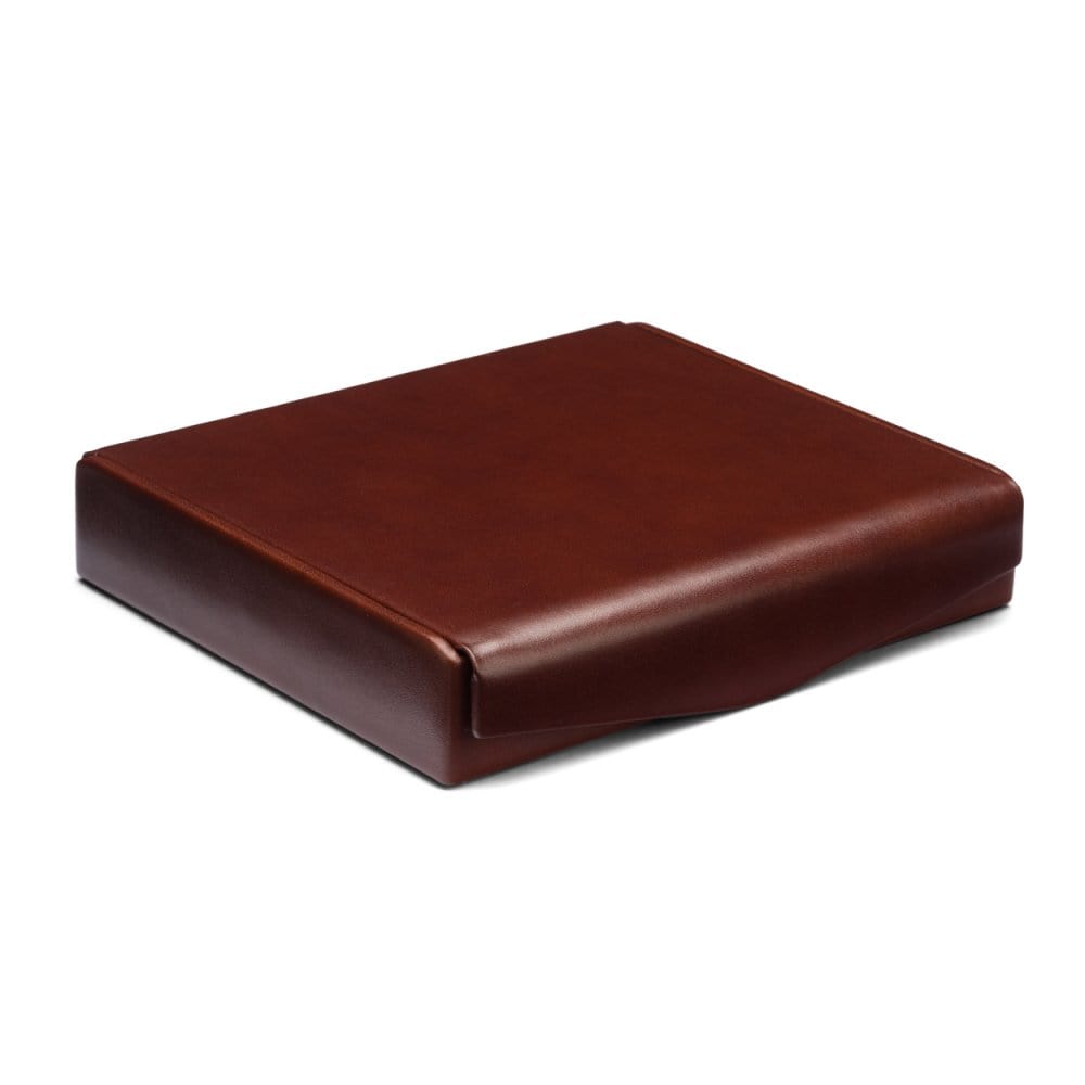 Large leather accessory box, dark tan, front