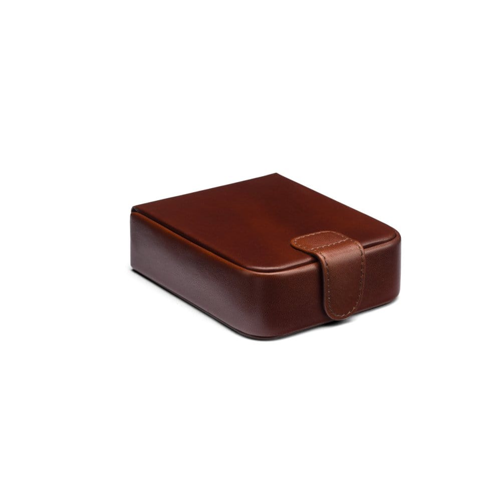 Leather accessory box, dark tan, front