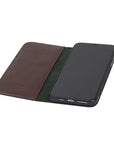 Leather iPhone 11 Pro Max wallet case, dark tan, inside