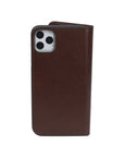 Leather iPhone 11 Pro Max wallet case, dark tan, back