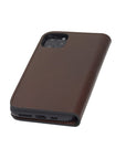 Leather iPhone 11 Pro wallet case, dark tan, back