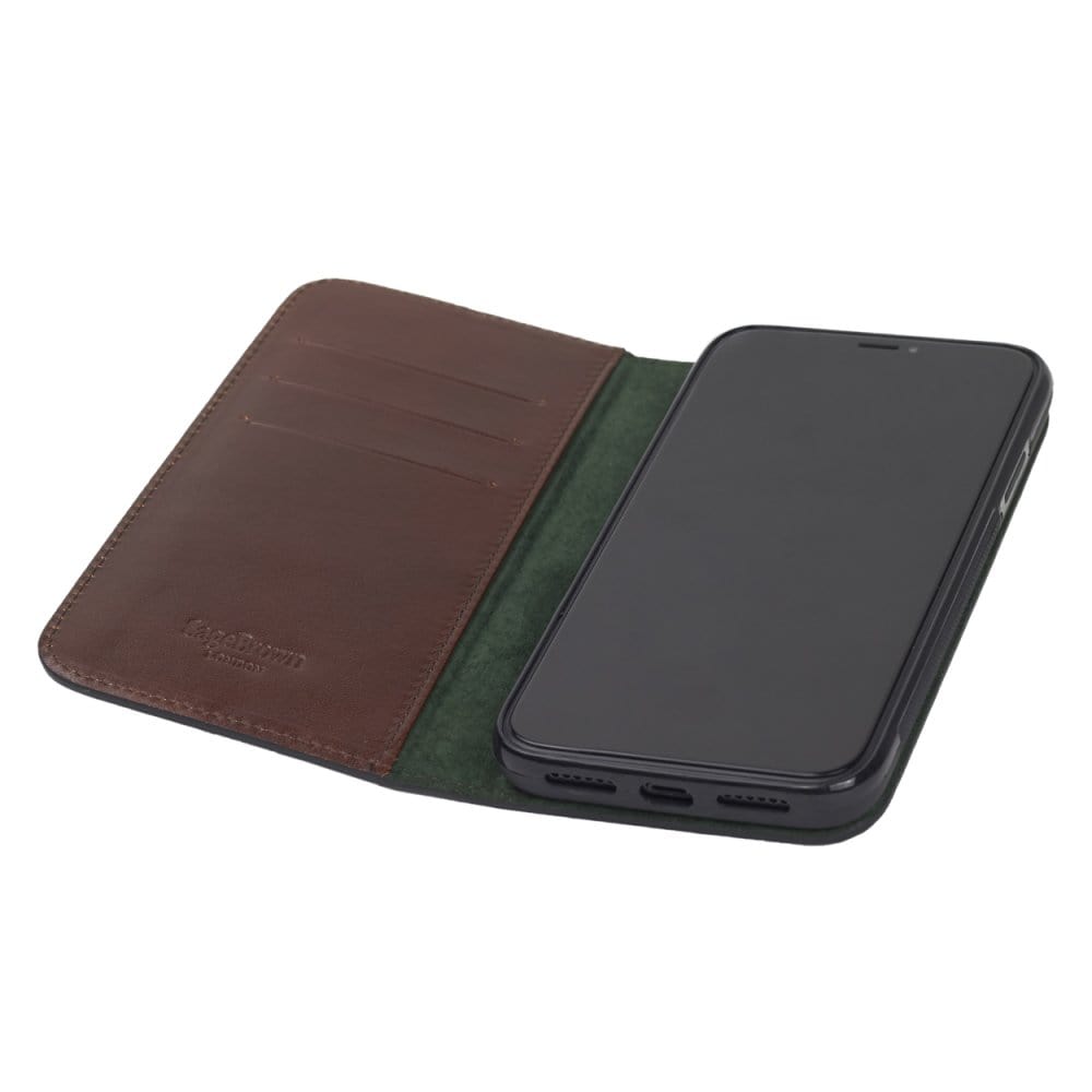 Leather iPhone 11 wallet case , dark tan, inside