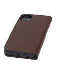 Leather iPhone 11 wallet case , dark tan, reverse