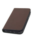 Leather iPhone 11 wallet case , dark tan, front