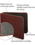 Leather Oyster card holder, dark tan with green, features