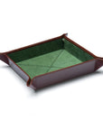 Leather valet tray, dark tan with green