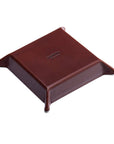 Leather valet tray, dark tan with green, base