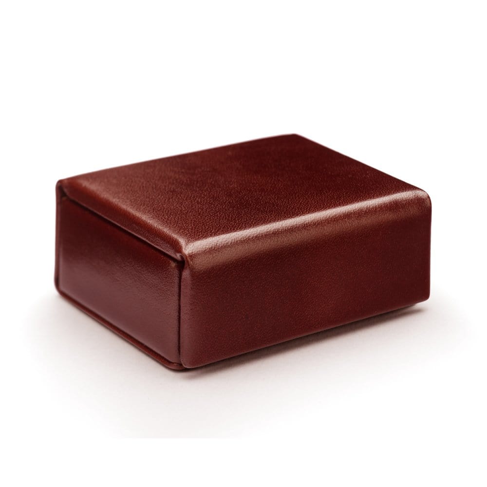Mini leather accessory box, dark tan, front