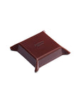 Small leather valet tray, dark tan with green, back