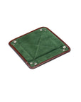 Small leather valet tray, dark tan with green, open