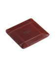 Small leather valet tray, dark tan with green, reverse