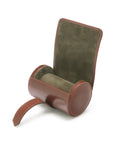 Small leather watch roll, dark tan , open