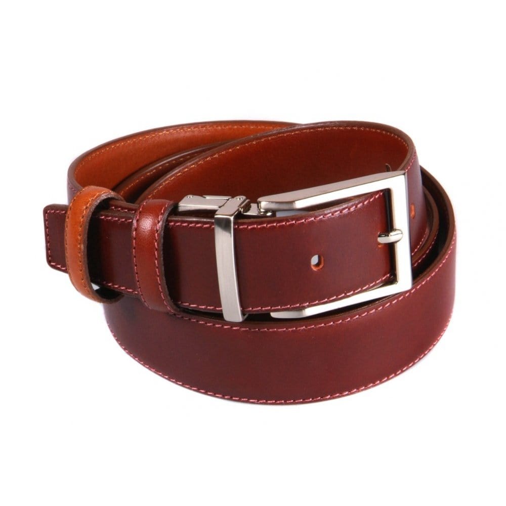 Men's leather reversible belt, dark tan with light tan