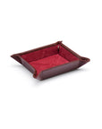 Small leather valet tray, dark tan with red, front