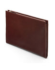 Zip top leather folder, dark tan, side view