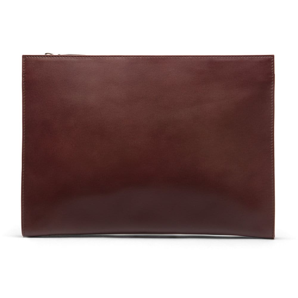 Zip top leather folder, dark tan, back view