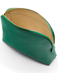 Leather cosmetic bag, emerald, open