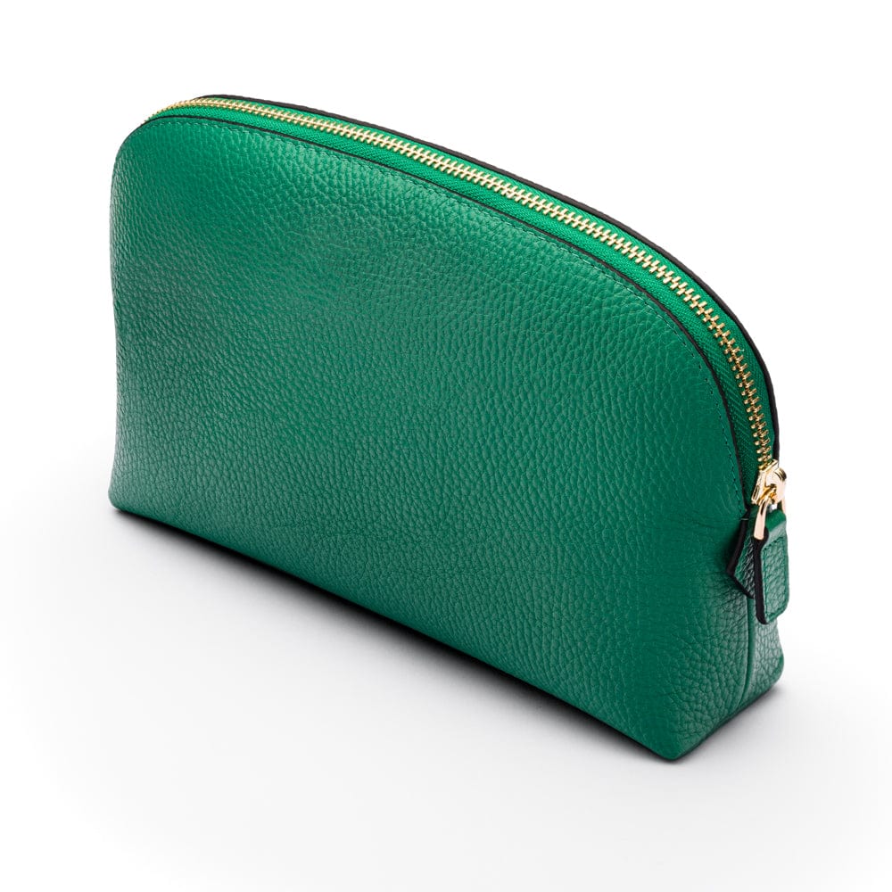 Leather cosmetic bag, emerald, side