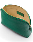 Leather cosmetic bag, emerald, open