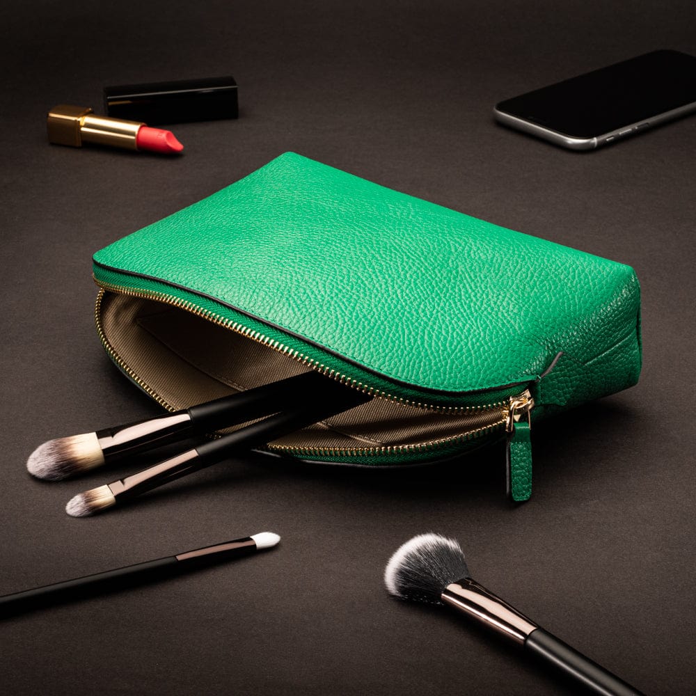 Leather cosmetic bag, emerald, lifestyle