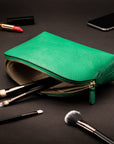 Leather cosmetic bag, emerald, lifestyle