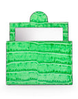 Compact leather mirror, emerald croc