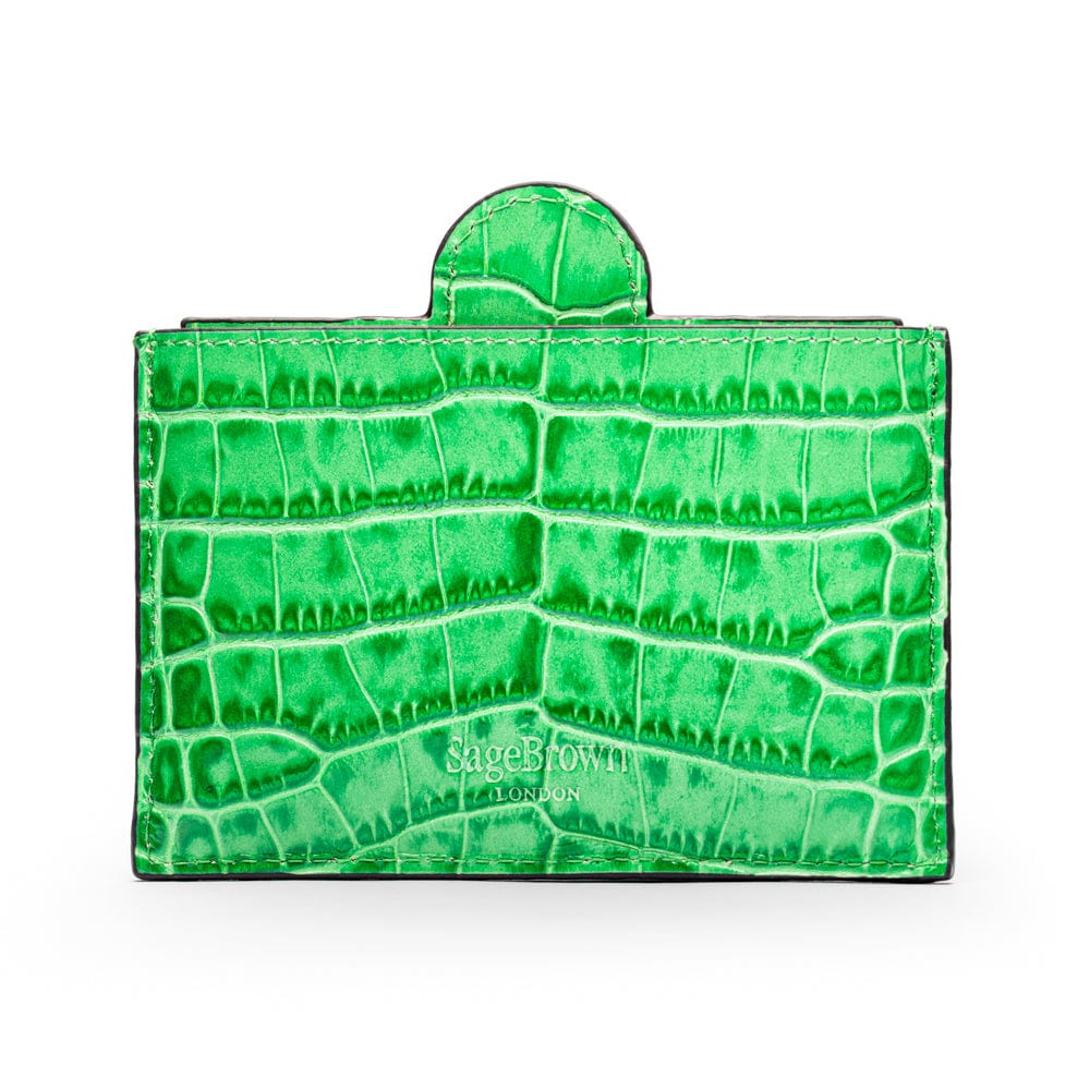 Compact leather mirror, emerald croc, back